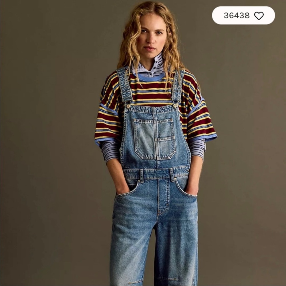 New Free People Good Luck Barrel Overalls